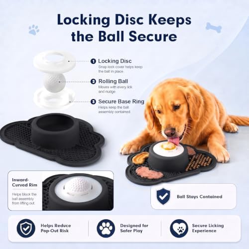 Anti-Slip Slow Feeder Dog Bowl and Lick Mat with Rolling Ball