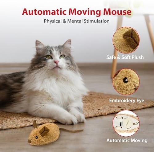 Gigwi Interactive Cat Toys For Indoor Cats, Moving Cat Toy For Bored Indoor Adult Cats, Automatic Electronic Moving Mouse Cat Toys With Realistic Squeaky, Kitten Toys Cat Hunting Toys For Self Play
