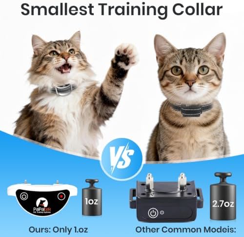 Cat Training Collar with Remote, Shock Collars for Cats Indoor, 4 Modes: Auto Meow Stop, Beep, Vibration, Shock, for Small & Medium Cats 5-30 lbs, IP67 Waterproof,3300Ft, Rechargeable,Black