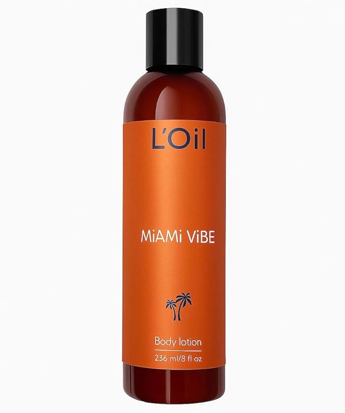 L'Oil Body lotion, Miami Vibe. Super Anti-Aging, Hydrating, Anti-wrinkle, Antioxidant, Anti-stretch marks. From head-to-toe. 24 Hour Moisture. 8 fl oz