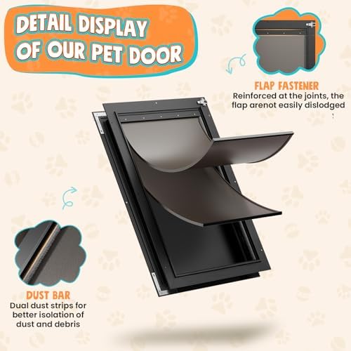 2-Flap Aluminum Extra Large Dog Door for Interior & Exterior Doors | Magnetic Flaps, Dual Locks, Closing Panel, Adjustable Tunnel, Strong Seal, Never Rust, Easy Install, Pet Up 220 LB