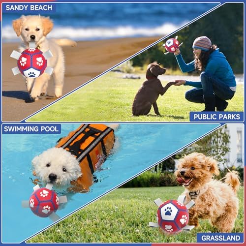 Diman Small Dog Toys, 5 Inch Dog Balls, Soccer Ball for Dogs with Straps