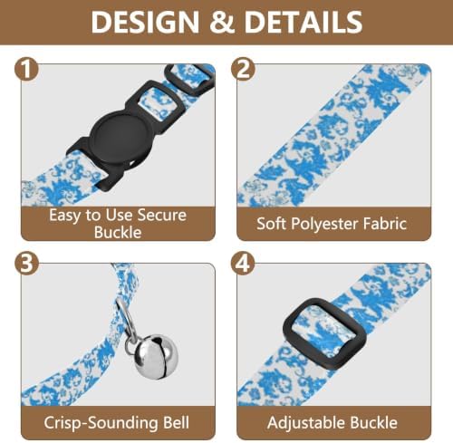 Blue White Floral Baroque Kitten Collars 2 Pack Collar for Puppy Adjustable 10.6 to 17.1 Inches