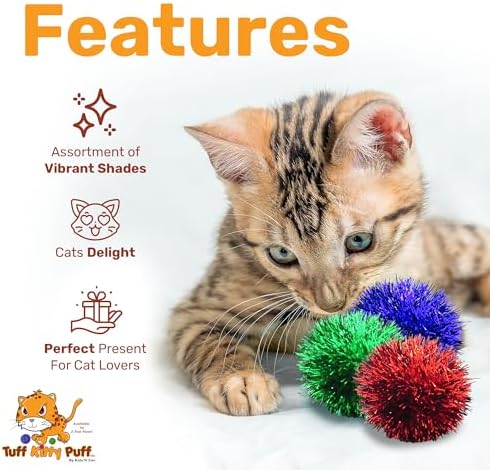Tuff Kitty Puff 1.5 Inch Standard Sparkle Ball Cat Toy - 12pk Multi-Color