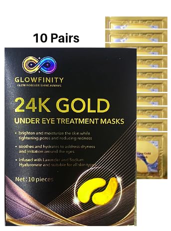 GLOWFINITY 24k Gold Under Eye Patches (10 Pairs), eye mask, Collagen Skin Care Products, Eye Patches for Puffy Eyes, eye masks for dark circles and puffiness