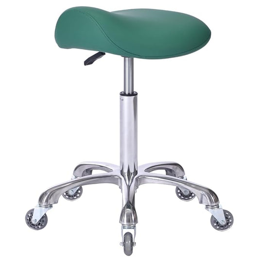 Professional Saddle Stool with Wheels Ergonomic Swivel Rolling Height Adjustable for Clinic Dentist Beauty Salon Tattoo Home Office (Green)