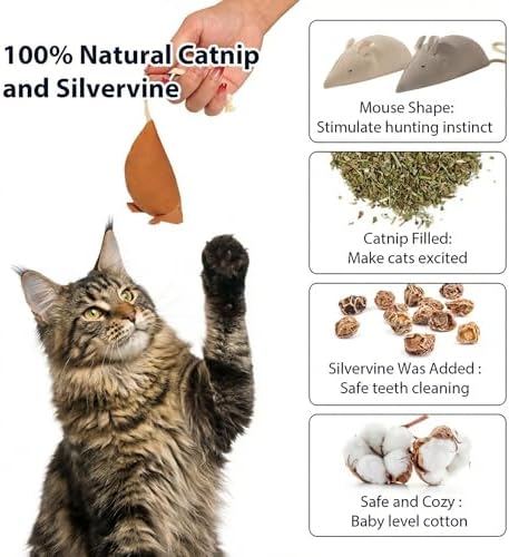 Big Mouse Cat Toys with Catnip, 6 Pcs Large 5inch Size Mice for Indoor Cats