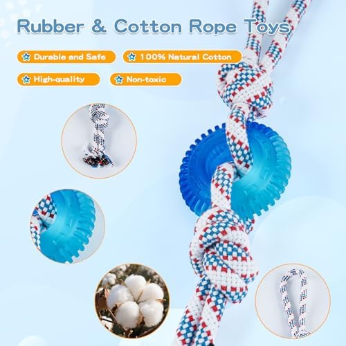 Dog Chew Toys for Aggressive Chewers, Multiple Textures & Rope, ndestructible Tough Durable Interactive Dog Toys, Puppy Chew Toys for Teething，Blue Small Circle