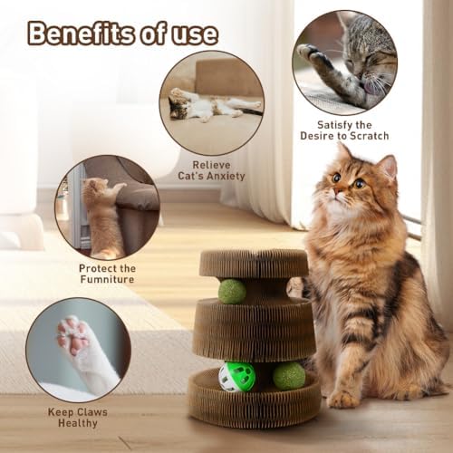 Cat Toys Interactive, Magic Organ Cat Scratcher Cardboard with Catnip Ball, Reversible Kitten Toys Scratching Scratcher Pads(2PCS)