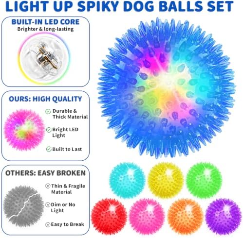 24 Pcs 2.5 In Light Up Squeaky Dog Balls 8 Colors LED Spiky Dog Toy Ball Glow in The Dark Interactive Fetch Ball TPR Bouncy Floating Toy for Aggressive Chewers Puppy Small Medium Dogs Indoor Outdoor