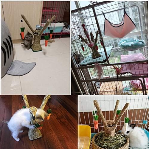 Hamiledyi Pet Rabbit Toy Tree Bunny Fun Chew Toy Rattan Grass Scratcher