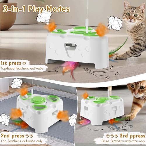 3-in-1 Automatic Interactive Cat Toy, Flying Bird, Mole & Feather
