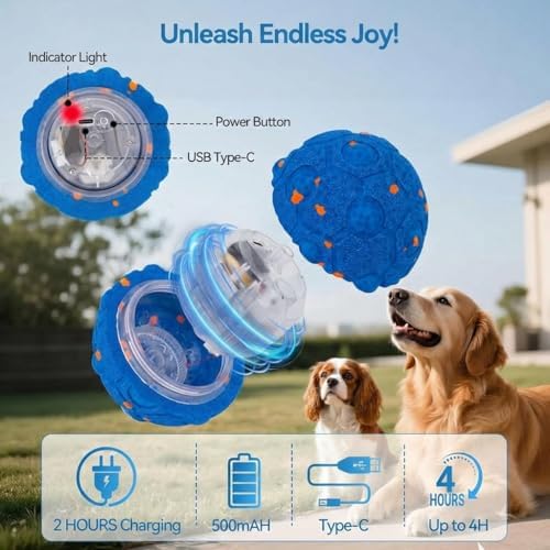 Smart Interactive Dog Ball with Remote Control - Automatic Self-Rolling & Motion Activated Toy for Dogs, Durable Chew-Resistant E-TPU, 3 Play Modes for Puppy Small Medium Large Dogs