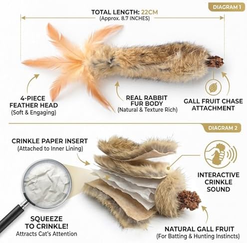 3 PCS Cat Rabbit Feather Fur Silvervine Crinkle Kicker Play Toy for Cats Indoor