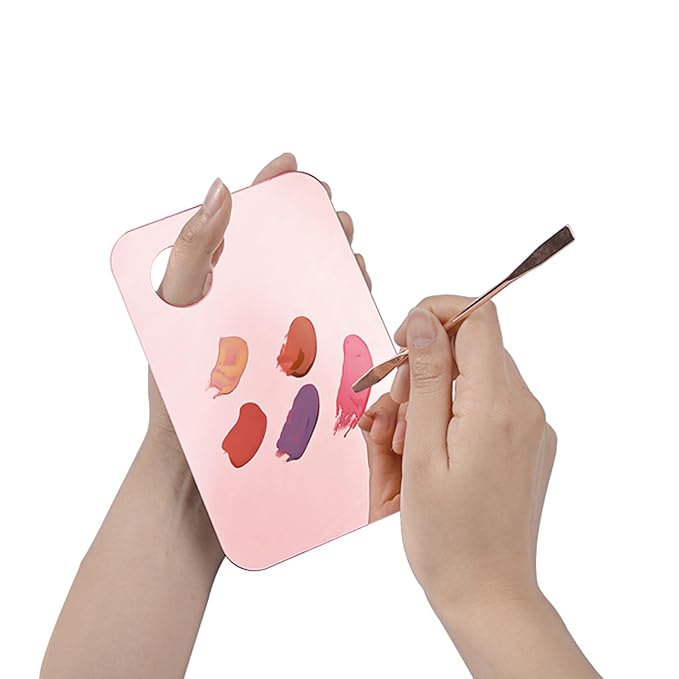 4 Pcs Makeup Mixing Tray Makeup Palette with Makeup Spatula Makeup Mixing Palette Foundation Palette for Eye Shadow Lipsticks Nail Art Beauty Salon (Gold and Transparent)