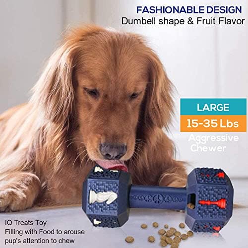Dog Chew Toys for Aggressive Chewers Indestructible Dog Toys Tough Natural Rubber Dumbbell Toy for Small Medium Large Dogs XLarge Blue