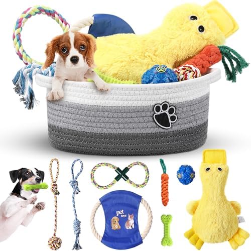 Zopeal Dog Toy Gift Basket Set for Puppy Birthday, Gray