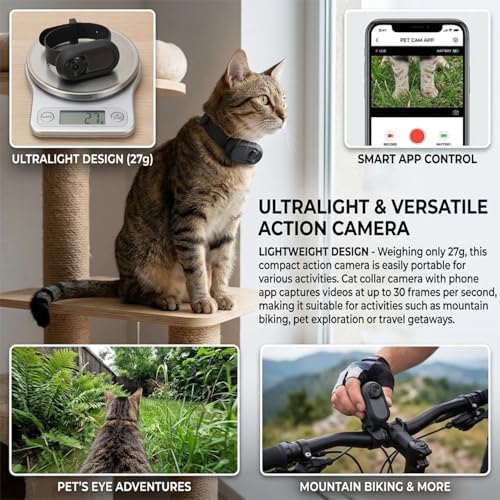 Pet Collar Camera 170 Degree Wide Angle Lens Video Recording Action Camera for Dogs and Cats Indoor Outdoor High Resolution Battery Life Collar Camera Pet Wearable Pet Camera