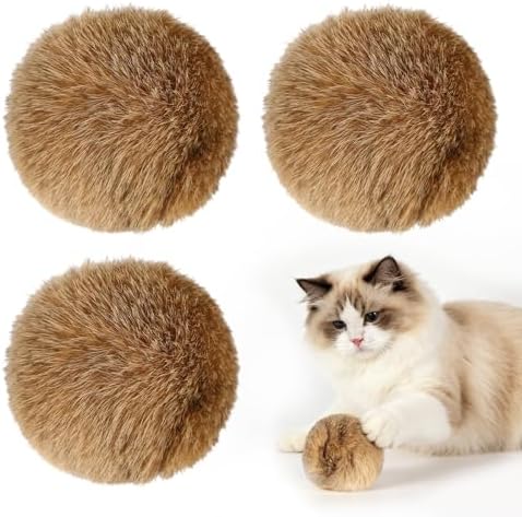 3 Pcs Rabbit Fur Catnip Balls for Cats, Interactive Pet Toys with Natural Catnip, in Large Furry Washable, for Hunting Instinct Play, Foster Emotional Connect, Pet Supplies for Indoor Cats