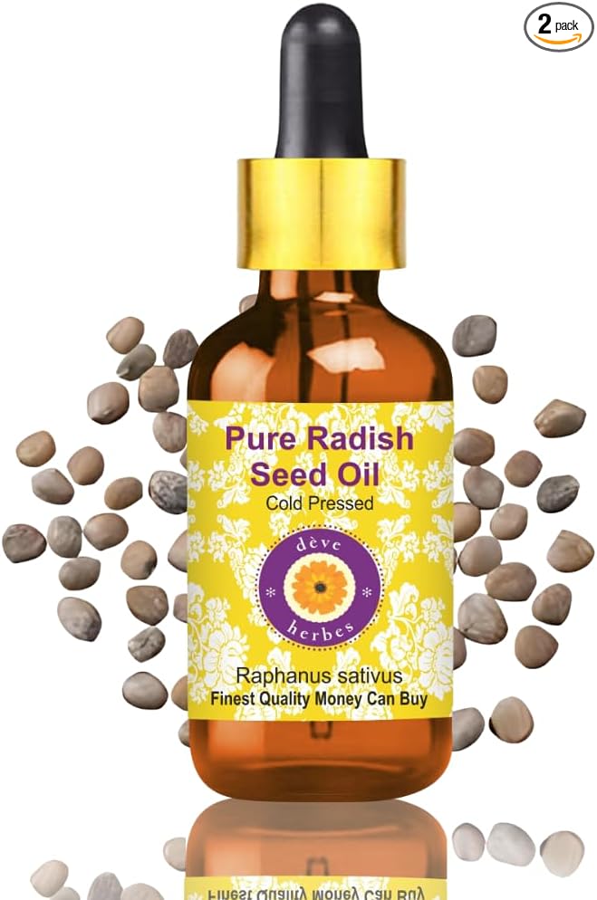Deve Herbes Pure Radish Seed Oil (Raphanus sativus) with Glass Dropper Cold Pressed 10ml (0.33 oz)