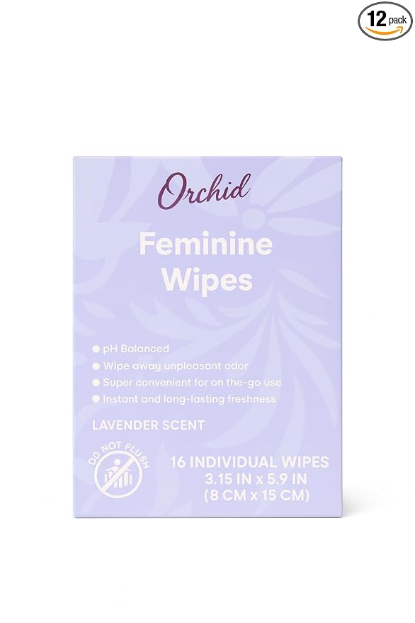Orchid Feminine Wipes, Lavender Scent, pH Balanced, 16 Individual Wipes, 3.15 x 5.9 Inches