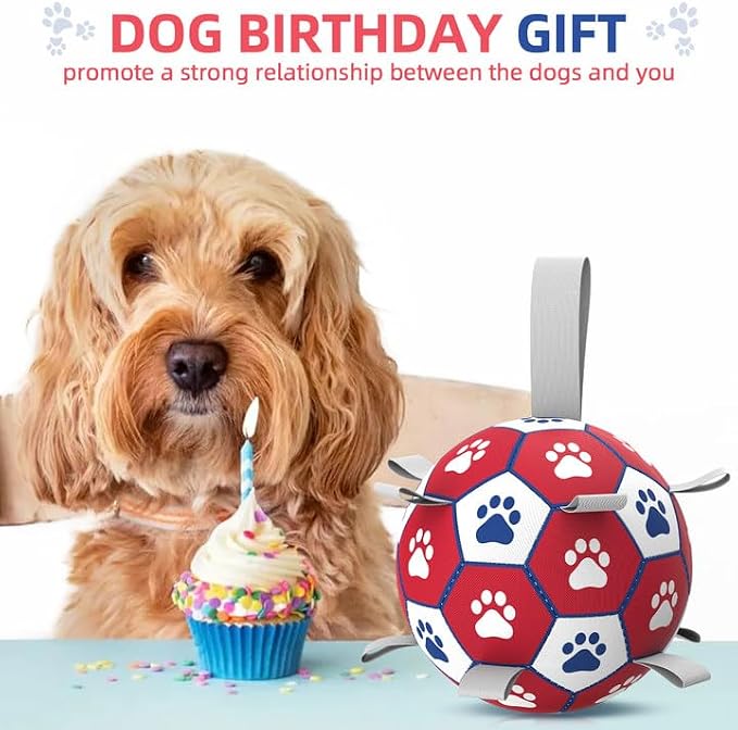 Diman Dog Balls,6 Inch Balls for Dogs with Straps, Dog Soccer Ball, Red