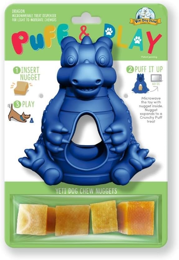 Yeti Puff & Play Interactive Dog Toy, Nugget Treat Dispenser, Blue Dragon