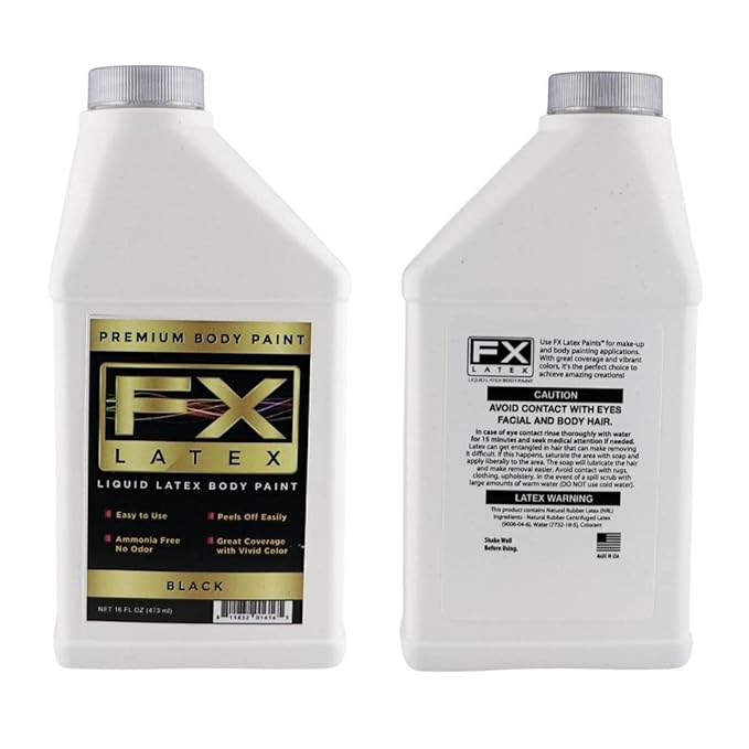 Liquid Latex - Face and Body Paint, Ammonia Free, Easy On and Off, Cosplay Makeup, Create Professional Monster, Zombie Arts 16 Oz (Black)
