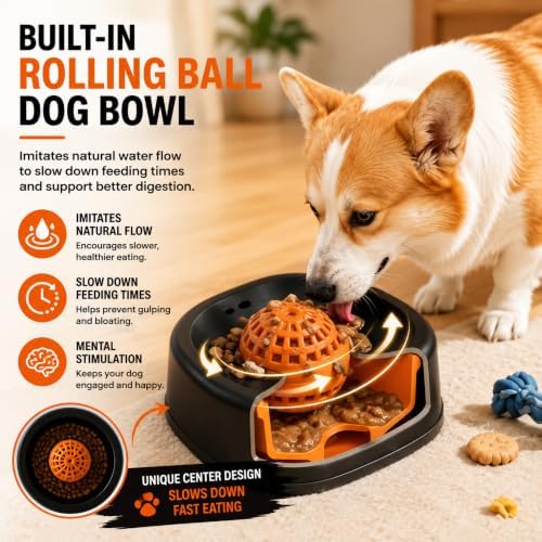 3-in-1 Slow Feeder Dog Bowl Set with Lick Mat, Treat Dispensing Ball, Puzzle Toy Feeder, Non Slip Pet Food Dish, Lick and Roll Feeding Solution, Anxiety Relief, Small Breed Feeding Kit