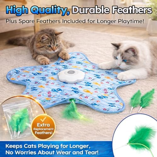 Interactive Cat Toys with Squeaker for Interactive Playing, Anxiety Relief Boredom Rechargeable Automatic Feathers Toys Touch Activated for Indoor Adult Cats and Kittens (Interactive Toys)