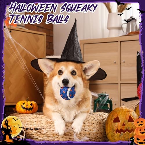 Civaner 6 Pcs Halloween Dog Toys Bulk, 2.5 Inch Squeaky Tennis Balls