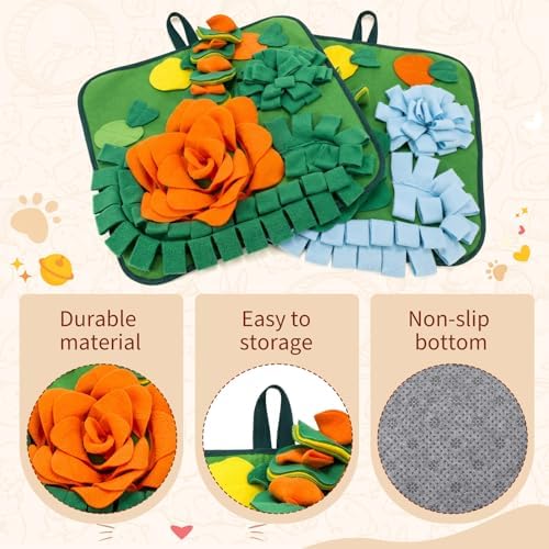 Yinkin 2 Pcs Rabbit Foraging Snuffle Mat for Small Animals Puzzle Toys Funny Interactive Nosework Feeding Mat for Bunny Hamsters Guinea Pigs Ferrets Chinchillas (17.7 x 17.7 Inches,Modern Styles)