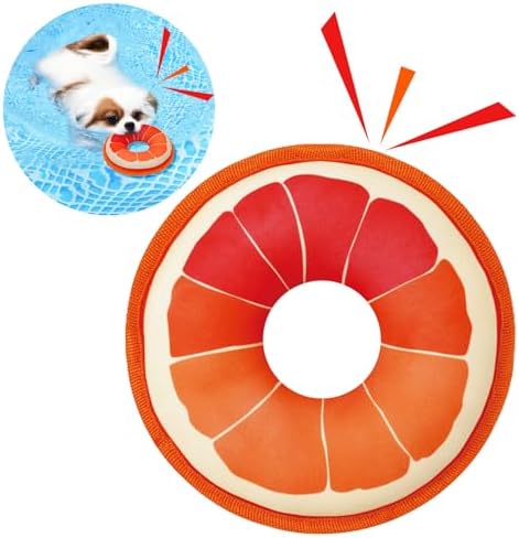 Floating Dog Squeaky Water Pool Toys Water Fetch Toys for Small Medium Dogs, Quick-Dry Waterproof, Machine Washable, Lake & Beach Interactive Summer Dog Toy Grapefruit