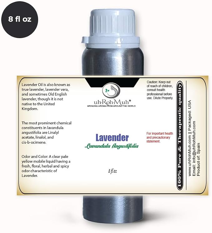 Organic Lavender Essential Oil - Steam Distilled Lavandula Angustifolia, Flower Oil, Premium Floral Aroma Middle Note Oil for Aromatherapy, Skincare, Haircare and DIY Cosmetic Formulations - 8 Fl oz