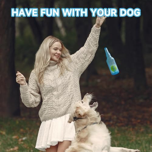 Water Bottle Dog Toy,Dog Toys for Aggressive Chewers,Water Bottle with Tennis Ball,Suitable for Small and Medium Pets to Exercise Outdoors(Blue)