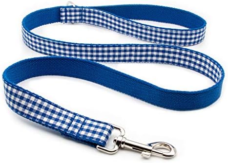 Durable Engraved Dog Collar Adjustable Sizing Fabric (Blue Plaid)