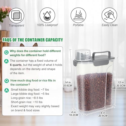 TBMax Large Cat Food Storage Container, Portable Dog Food Container with Upgraded Large Spout and Cup, Travel Pet Food Storage Dispenser for Small Animal Kibble Storage, Bird Seed Container - Grey