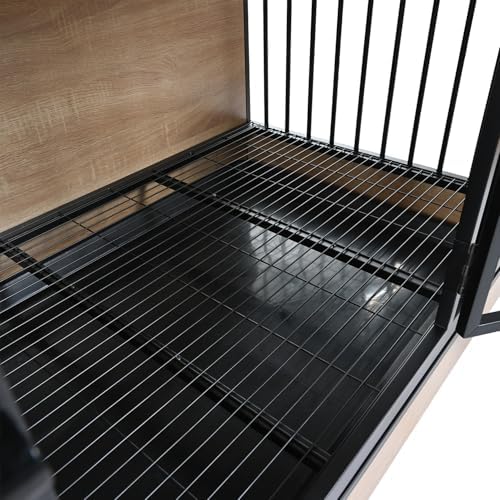 Double XL Dog Crate Furniture, Natural Wooden pet Kennel Cabinet with 4 Doors, Dog cage Furniture and Wood tv Stand with Dog Storage (75inch Natural)