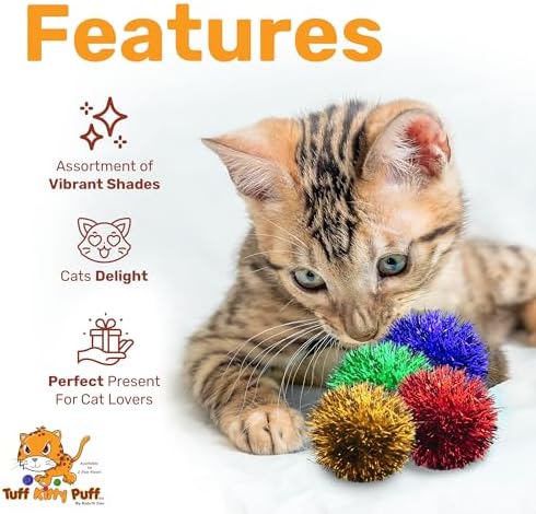 Tuff Kitty Puff 1 Inch Mini Sparkle Ball Cat Toy – 24pk Multi-Color
