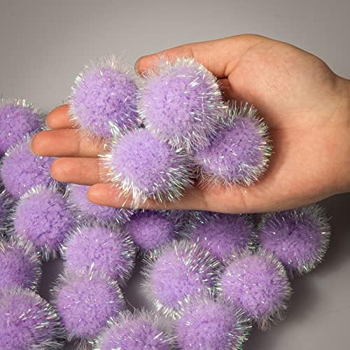 VAPKER 30 Pcs Cat Ball Toys Sparkle Balls Extra Large 2 Inch Cat's Favorite Chase Glitter Ball Glitter Tinsel Pom Poms Balls Purple Color