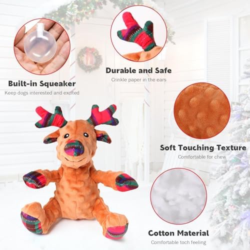 Christmas Dog Chew Toys for Small Medium Large Dogs, Bite Resistant Design Christmas Squeaky Plush Dog Toys Ugly and Cute Elk Used as Puppy