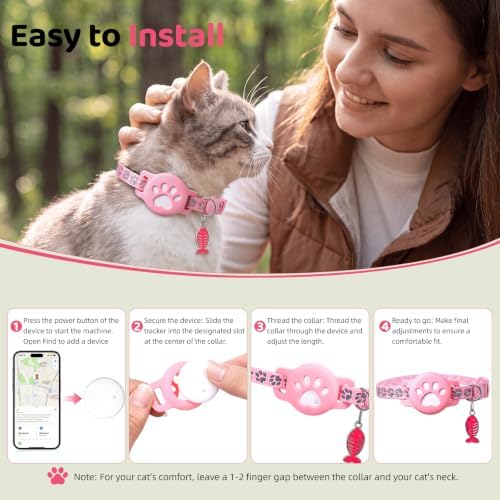 GPS Pet Tracker Collar, Mini Smart Real Time Tracking Tag for Cats Dogs, No Monthly Fee or SIM Breakaway Collars, IP68 Waterproof Detachable Finder 365-Day Battery Compatible with Apple iOS & Android
