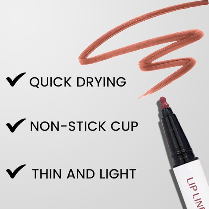 2Pcs Longwear Liquid Lip Liner Stain Marker Pen Set Long Lasting Waterproof, Mocha Nude Brown Matte Semi Permanent 24 Hour Lip Liner and Lipstick Combo, Color Stay Lipliner All Day Lip Stains peel off