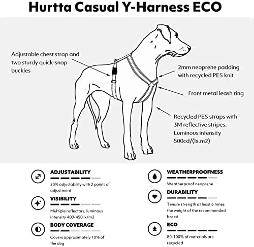 Hurtta Casual ECO Dog Y-Harness, Peacock, 35-39 in