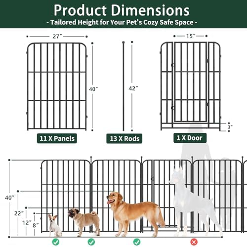 Metal Dog Playpen 40" 12 Panels for Medium Large Dogs, Indoor Outdoor Exercise Pen for Yard RV Camping, Thickened Steel Tube, Gravity Lock & Ball Head Iron Rods
