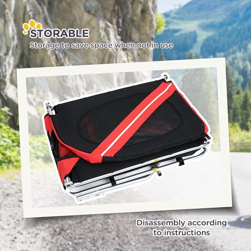 Heavy-Duty Dog Bike Trailer & Pet Cargo Carrier with 3 Zippered Doors 20" Off-Road Wheels for Medium Dogs Up to 44 lbs - Easy Fold & Storage Red/Black