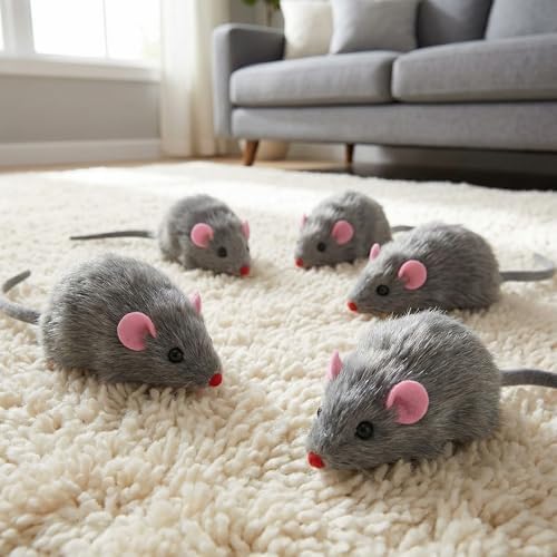 5Pcs Gray Fur Rattle Mouse Cat, Interactive Pet Play Mice, Animal for Cats, Pet Supplies