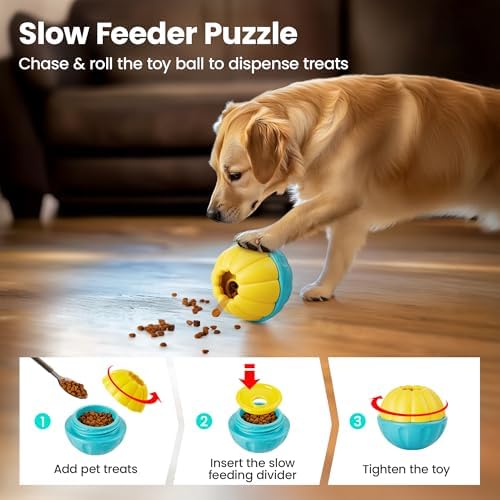 Potaroma Dog Toys Treat Dispenser Ball, Freezable Slow Feeder Puzzle Chew