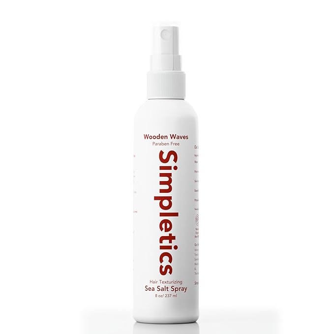 Simpletics Himalayan Sea Salt Hair Spray (Sandalwood Scent) – Natural 5-Ingredient Formula for Beach Waves & Volume – Light Hold, Non-Greasy, Paraben & Sulfate Free – Unisex 8 fl oz