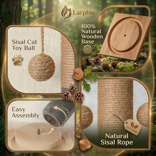 4-in-1 Solid Wood Cat Scratching Post with Self-Groomer, Large Size